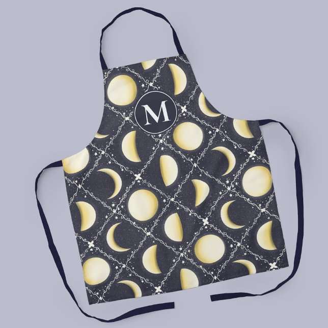 Tablier Motif Phases de lune céleste (Monogram Celestial Moon Phases Pattern Apron)
