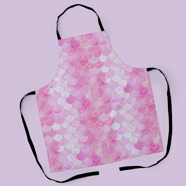 Tablier Motif Pink Pastel & Gold Shimmer Mermaid (Pink Mermaid Scale Pattern Apron)