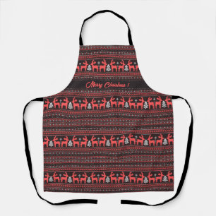 Tablier Motif pixel de Noël du Nouvel An en noir et rouge