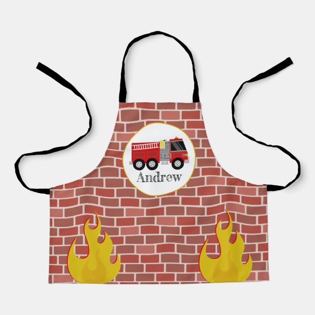 Tablier Motif pompier briques pompier enfants (Recto)