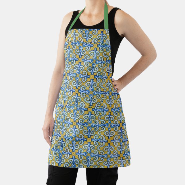 Tablier Motif populaire bleu/jaune Imprimer (Insitu)