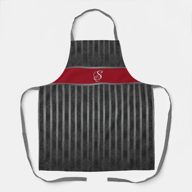 Tablier Motif rayé gris et rouge carrelé (Recto)