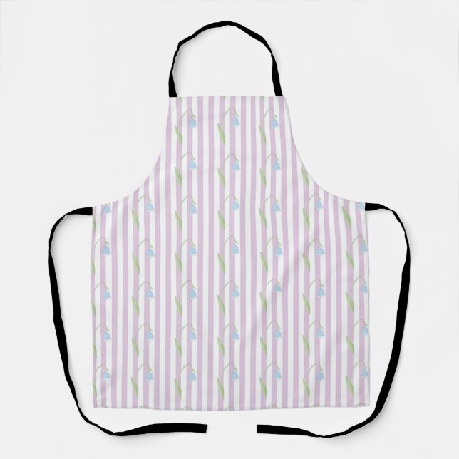 Tablier Motif rayé pastel rose esthétique avec fleurs (Recto)