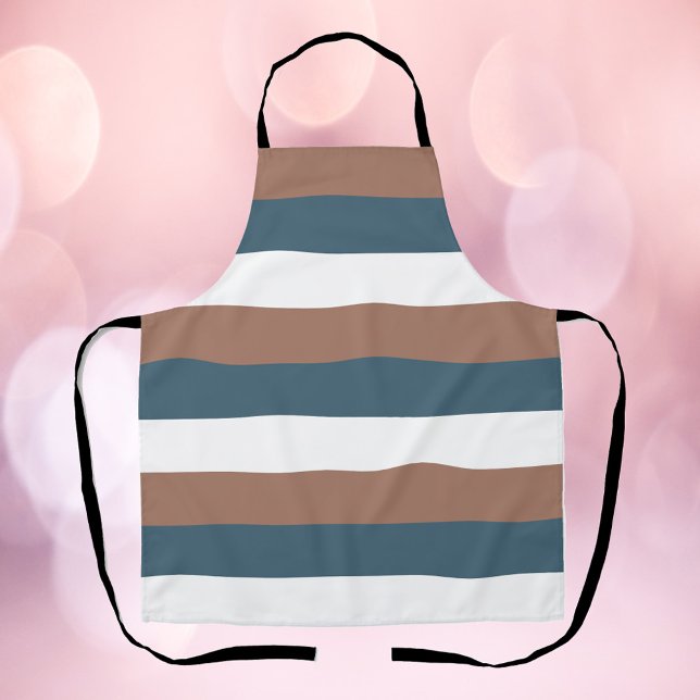 Tablier Motif rayé Turquoise Mocha Blanc (An apron with brown, teal and white stripes)