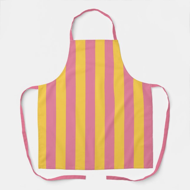 Tablier Motif rayé vertical rose et jaune vibrant (Recto)