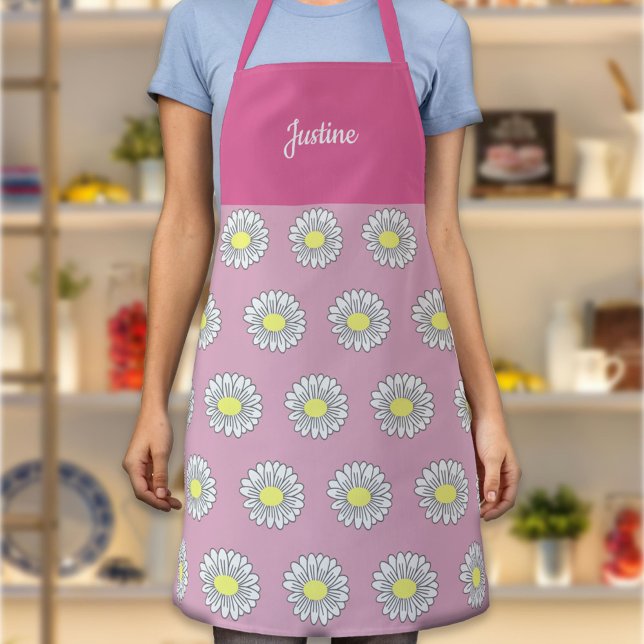 Tablier Motif rose  de marguerite botanique (Daisy Flower Pink Apron)