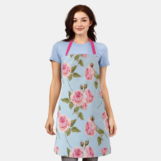 Tablier Motif rose et Pois (Porté)