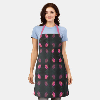 Tablier Motif Rose Rose avec Sangle Rose
