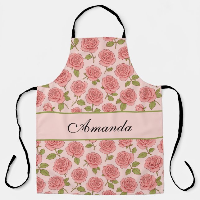 Tablier Motif rose vintage avec nom (Recto)