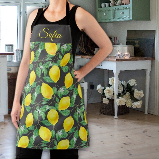 Tablier Motif rustique jaune citron gris aquarelle (Créateur téléchargé)
