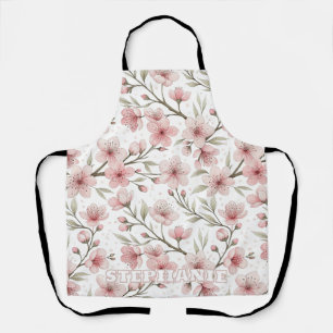 Tablier Motif Sakura en fleurs de cerises roses sur blanc