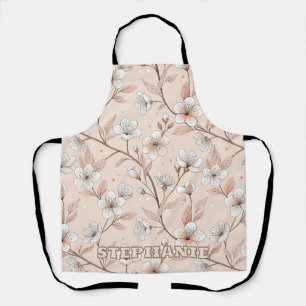 Tablier Motif Sakura en fleurs de cerisier rose sur rose (