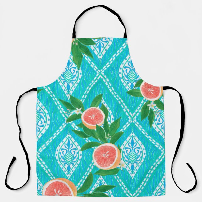 Tablier Motif sans couture à la main avec feuilles pamplem (Recto)