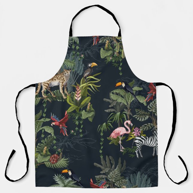 Tablier Motif sans couture avec animaux de la jungle, fleu (Recto)