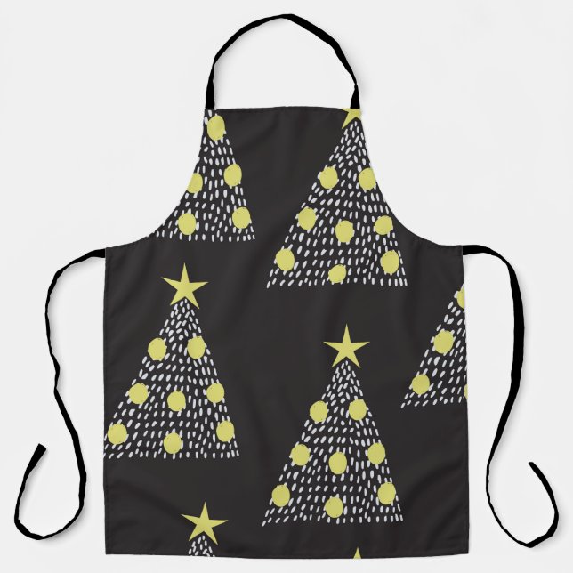 Tablier Motif sans couture avec arbres de Noël dessinés à  (Recto)