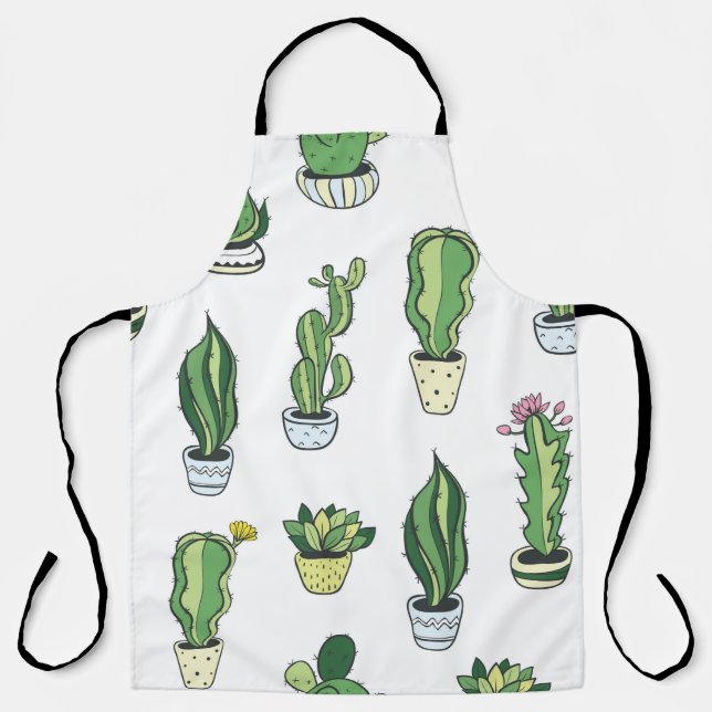 Tablier Motif sans couture avec cactus verts et succulents (Recto)