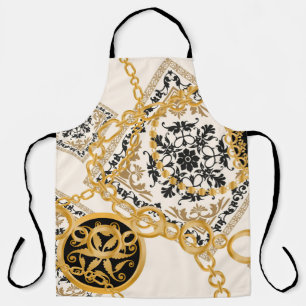 Tablier Motif sans couture avec chaînes or pierres précieu