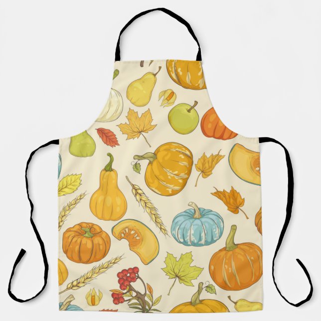 Tablier Motif sans couture avec citrouilles, feuilles d'au (Recto)