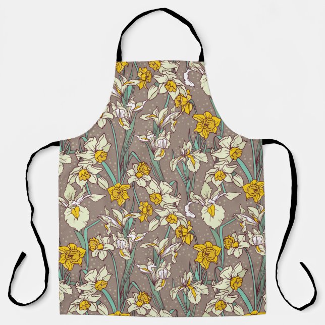 Tablier Motif sans couture avec de beaux iris et narcisses (Recto)