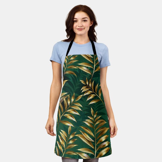 Tablier Motif sans couture avec des fougères dorées (Porté)