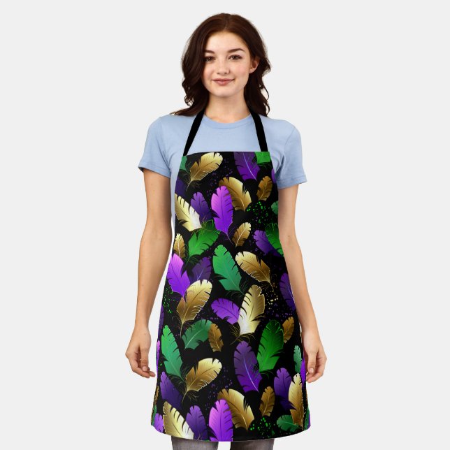 Tablier Motif sans couture avec des plumes de Mardi Gras (Porté)