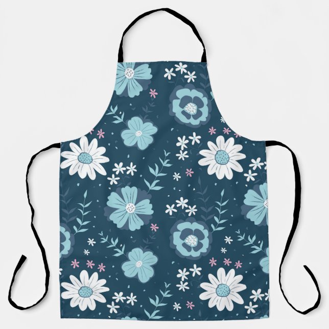 Tablier Motif sans couture avec fleurs d'été bleues sur fo (Recto)