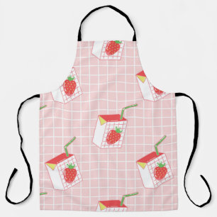 Tablier Motif sans couture avec lait de fraise caricaturé 
