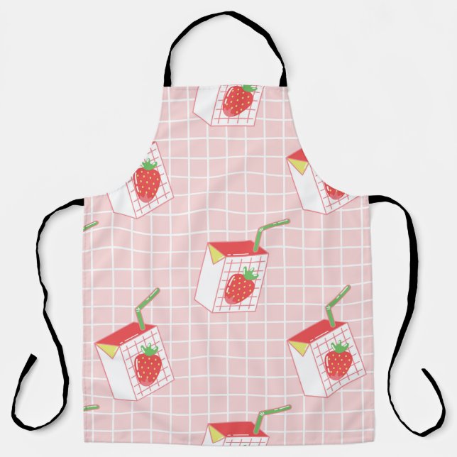 Tablier Motif sans couture avec lait de fraise caricaturé  (Recto)