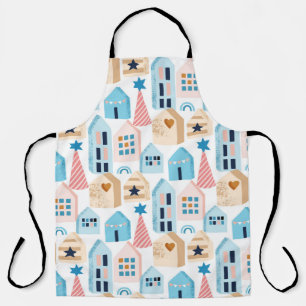 Tablier Motif sans couture avec maisons scandinaves sur bl