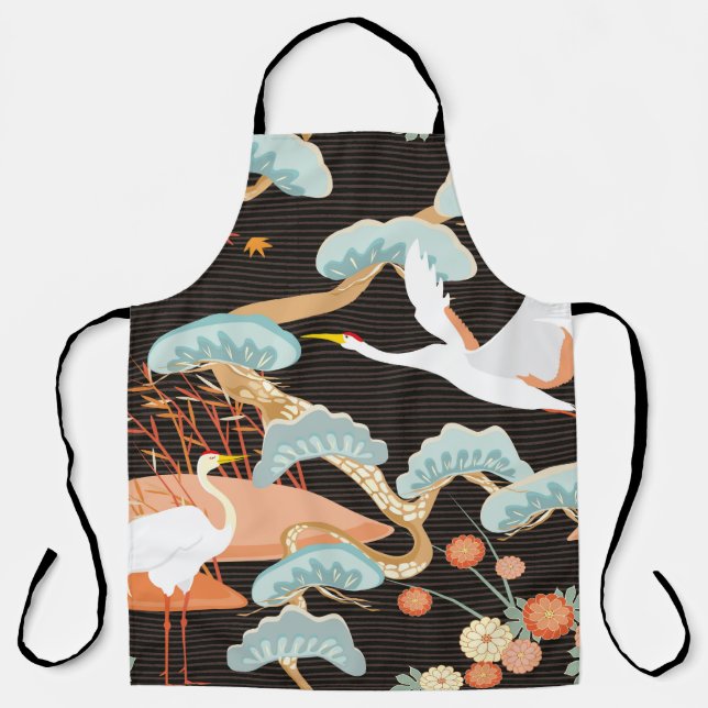 Tablier Motif sans couture avec oiseaux. Grue. Heron. Japo (Recto)