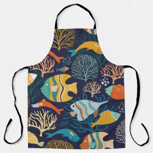 Tablier Motif sans couture avec poissons colorés et pl aqu