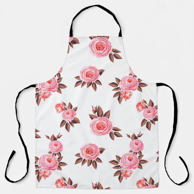 Tablier Motif sans couture avec rosesbeautiful, noir (Recto)