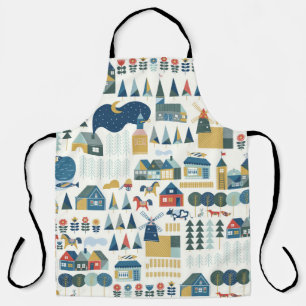 Tablier Motif sans couture avec village scandinave dans le