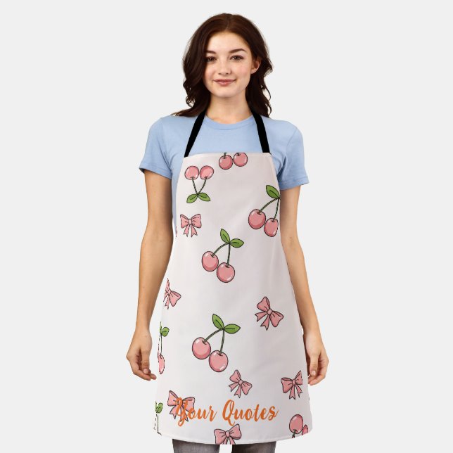 Tablier Motif sans couture de cerises roses et de rubans m (Porté)