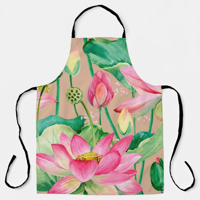 Tablier motif sans couture de fleurs de lotus. aquarelle b (Recto)
