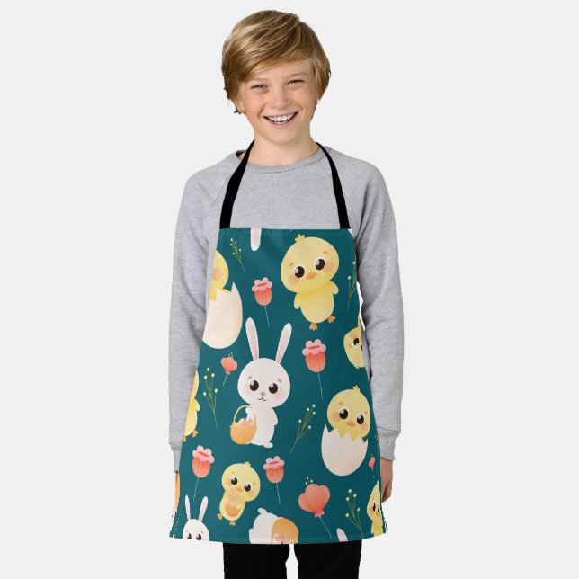 Tablier Motif sans couture de poussins et de lapins de Pâq (Porté)