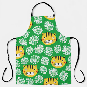 Tablier Motif sans couture de tigre avec feuilles tropicau