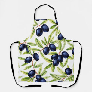 Tablier Motif sans couture d'olives noires à l'aquarelle é