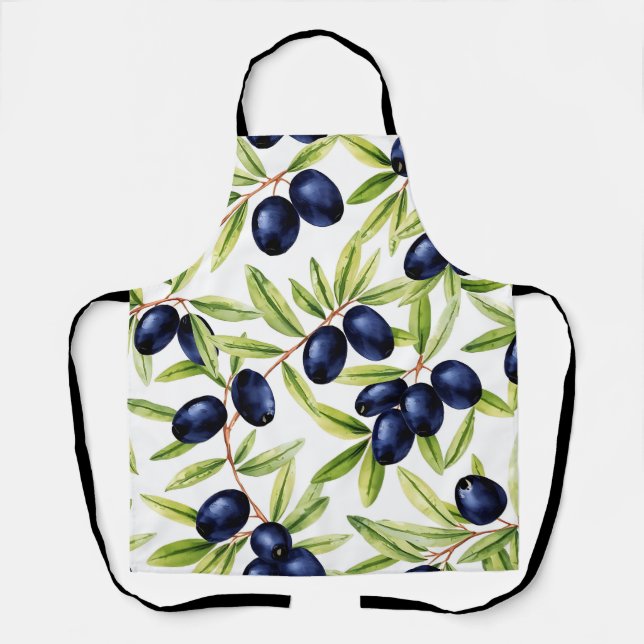 Tablier Motif sans couture d'olives noires à l'aquarelle é (Recto)