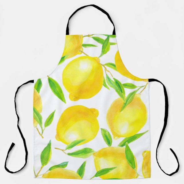 Tablier Motif sans couture en citrons d'aquarelle et lea (Recto)
