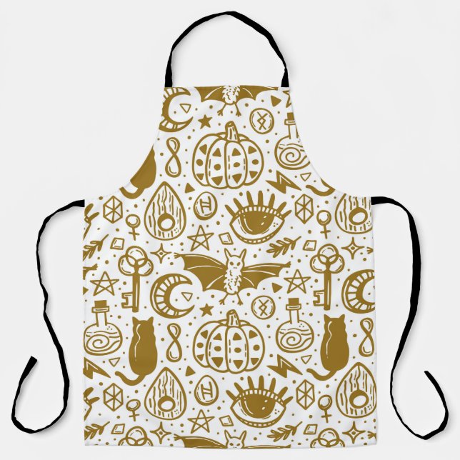 Tablier Motif sans couture Halloween. Huile d'encre dorée (Recto)
