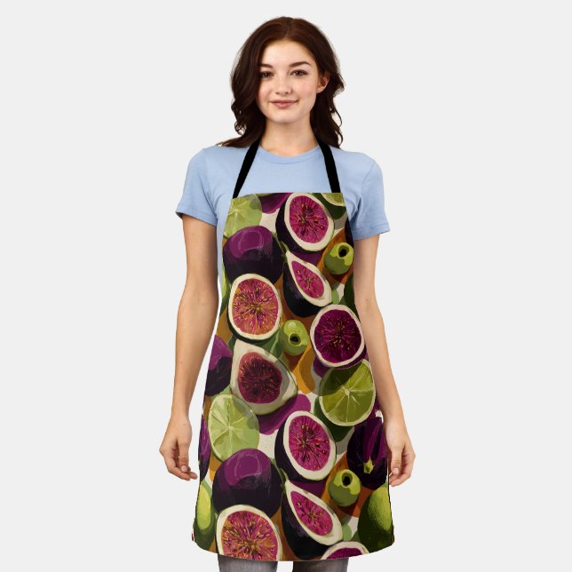 Tablier Motif sans couture vibrant de figues tranchées et  (Porté)