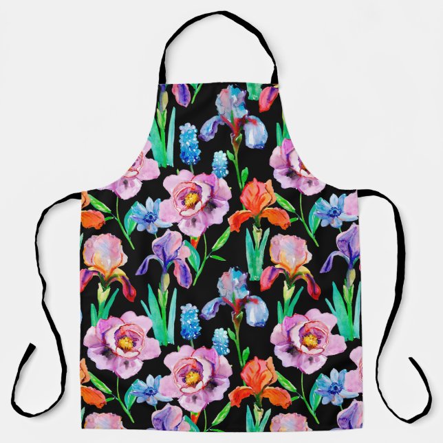 Tablier Motif sans joint avec fleurs Iris et Peony, Eau (Recto)
