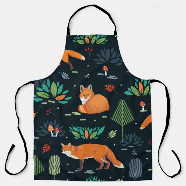 Tablier Motif sans joint avec renards, arbres, feuilles, c (Recto)