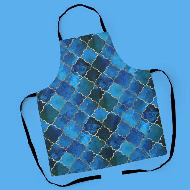 Tablier Motif Sapphire Gemstone & Gold Marocain Carrelage (Sapphire Gemstone Tile Pattern Apron)