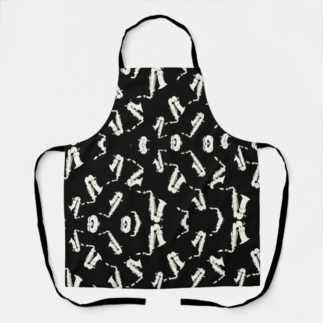 Tablier Motif saxophone jazz noir et blanc (Recto)