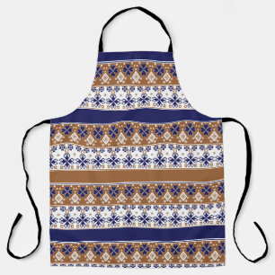 Tablier Motif scandinave rayé brun bleu