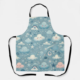 Tablier Motif Sky Whimsical avec nuages, étoiles - Bleu