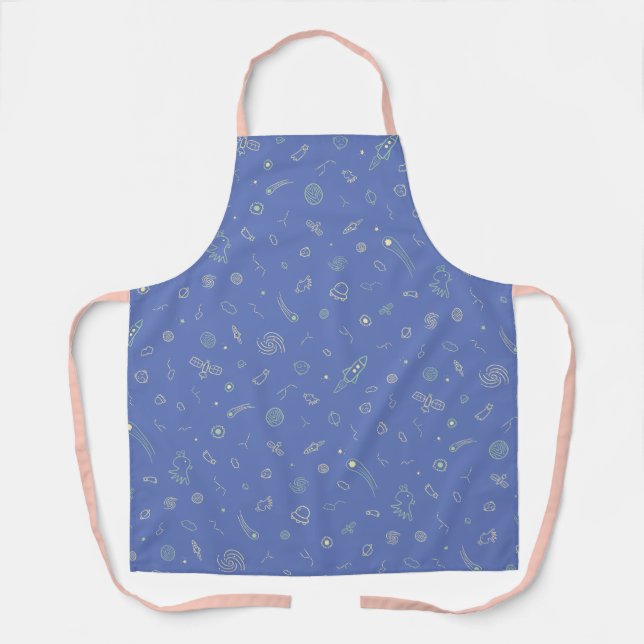 Tablier motif Space Doodle bleu lavande (Recto)