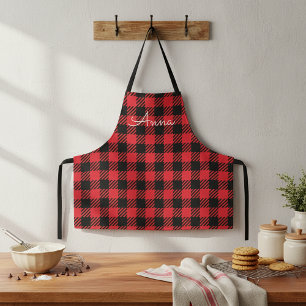Tablier Motif Tartan Classique Rouge et Noir à Carreaux de
